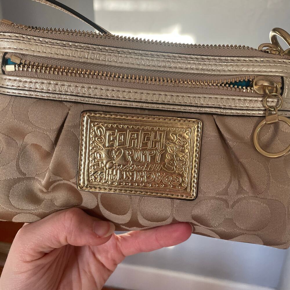 Y2K Coach Poppy Signature Convertible Wristlet Shoulder Bag Cream Gold Vintage - Picture 5 of 6